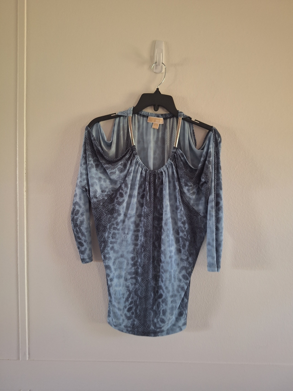 Michael Kors Blue Snake-Print Cold-Shoulder Top with Metallic Straps
